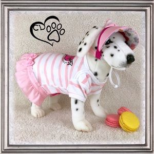 Pink & White Stripe XS Dog Dress & matching Hat